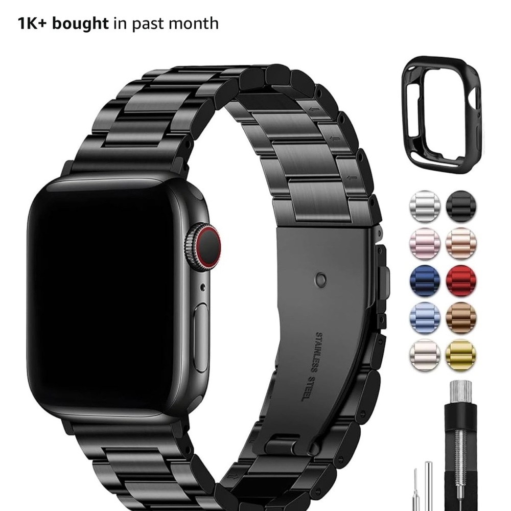 Fullmosa Black Stainless Steel Apple Watch Band with Case